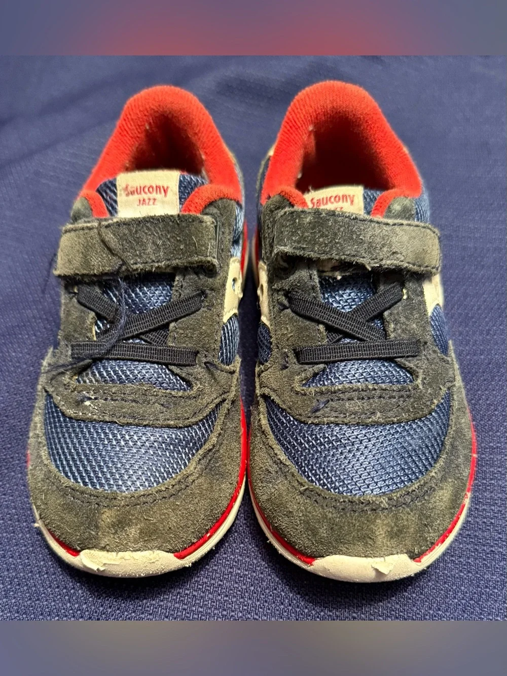 Saucony Baby Jazz Lite Boys Navy Grey Red Suede Sneakers Size 7.5W Toddler Wide